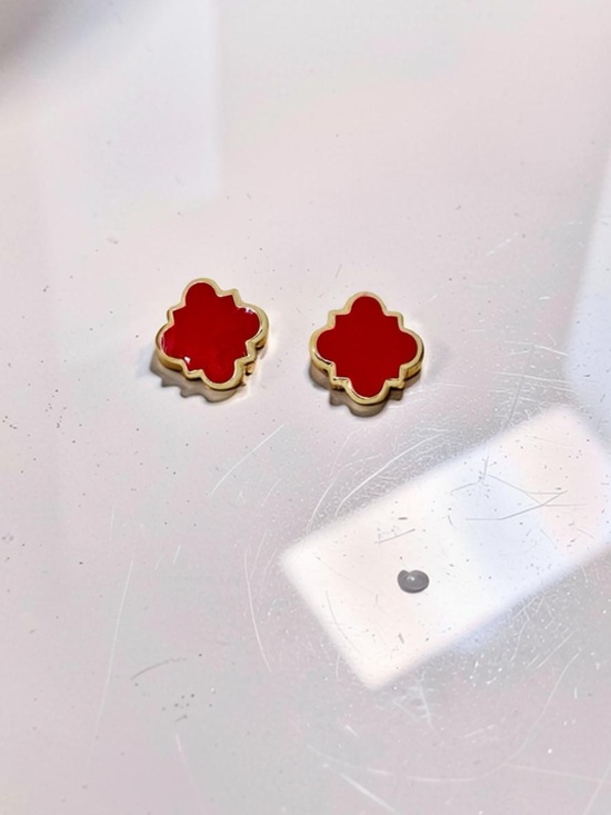 Jewelry - Chloe Clover Stud Earrings 18k Gold Plated Earrings in Red